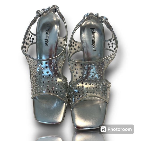 NWOB Jeffrey Campbell Genevieve Clear Sequined Square Toe Heeled Sandals, Size 8 - Picture 3 of 8
